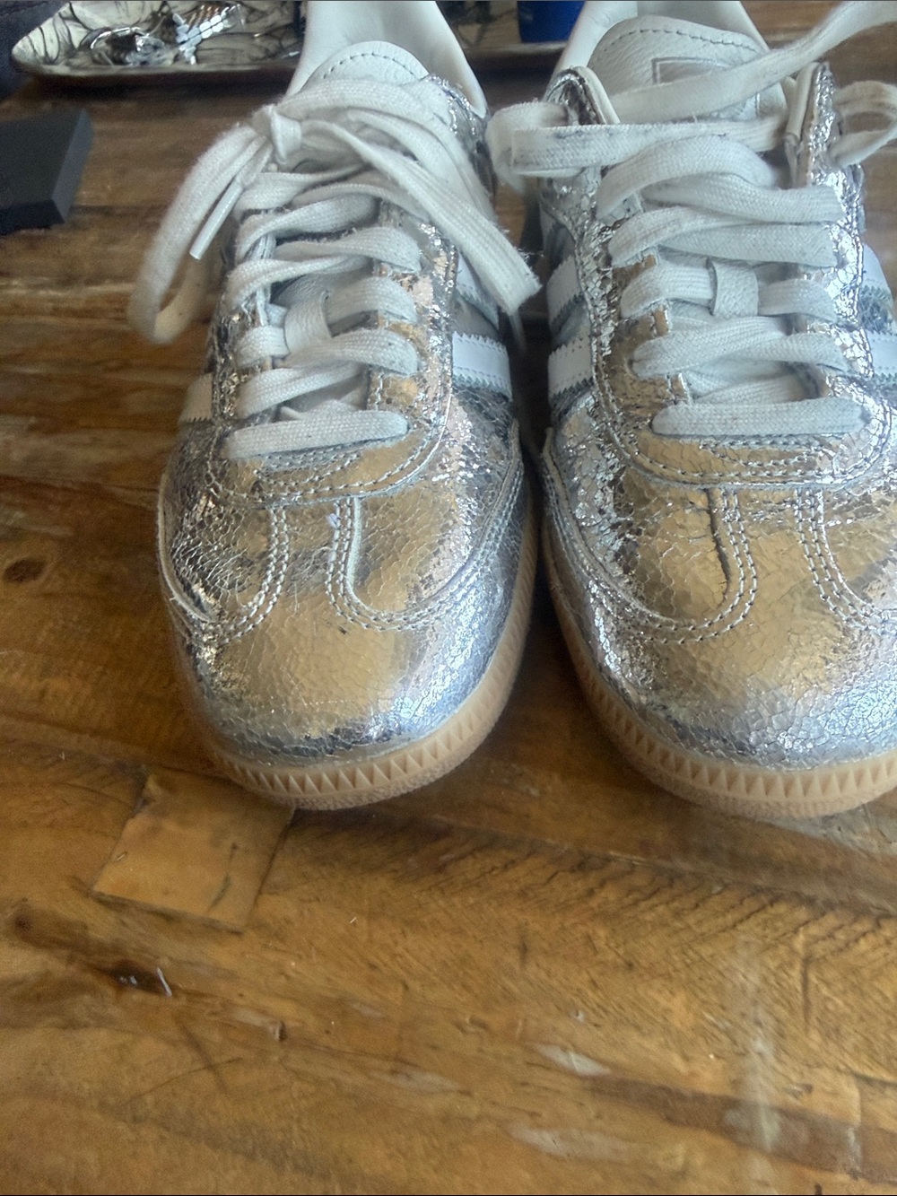 adidas Samba Metallic Silver with White Stripes and Gum Sole - Picture 4 of 6
